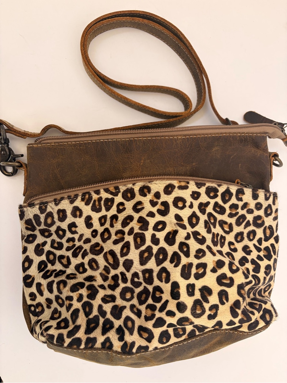Myra Bag Brown Leather & Leopard Print Crossbody